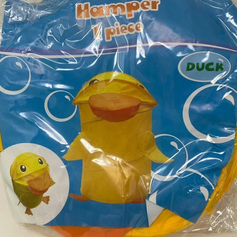 Kids Bath Time Set Foldable Duck Hamper 2 Bath Frog Duck Loofah NWT